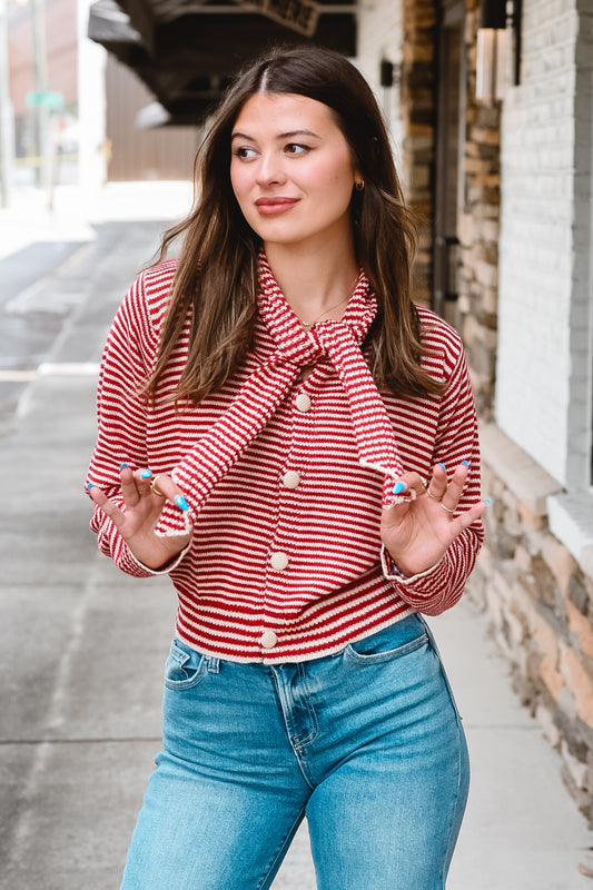 Red & White Striped Bow Tie Sweater