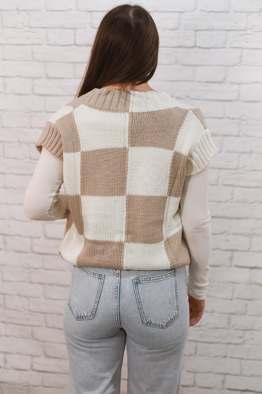 Cozy Check Neutral Sweater Vest