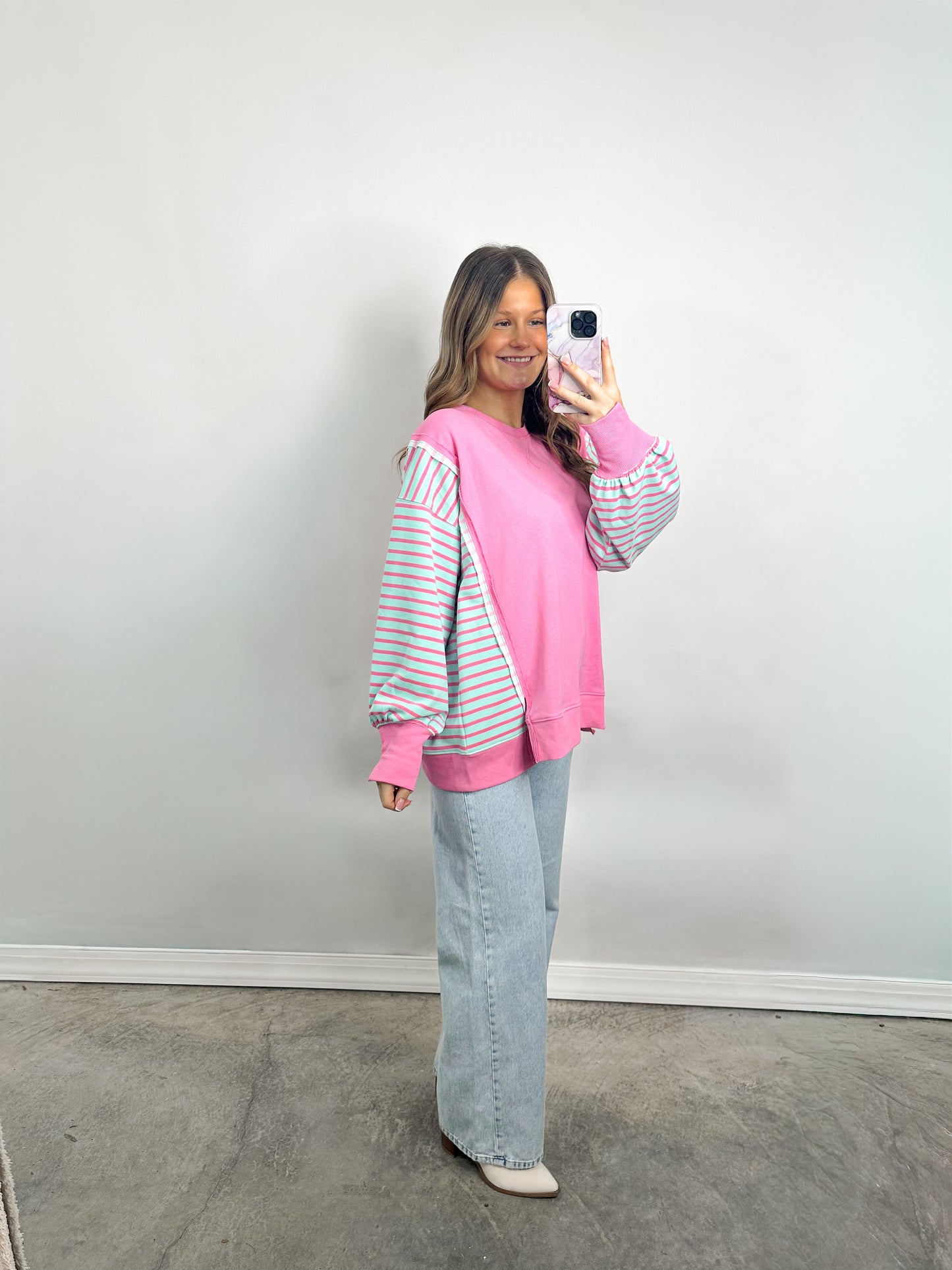 Bubblegum Stripe Sleeve Sweatshirt