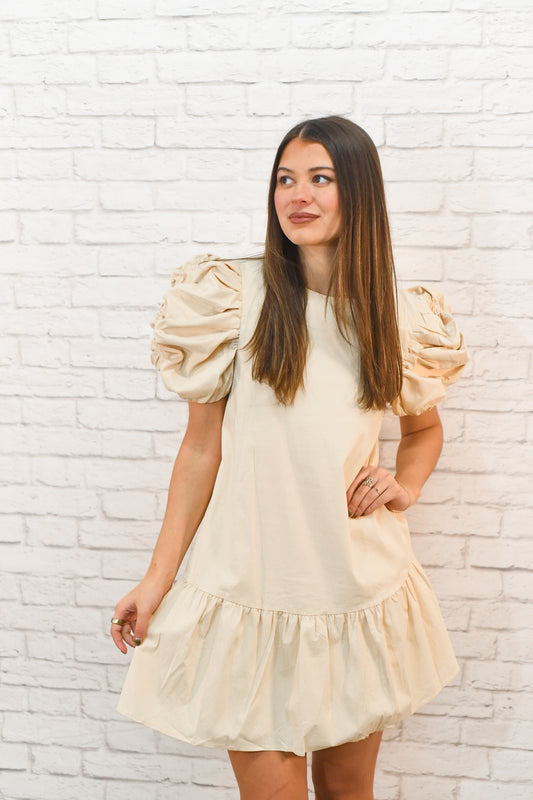 Simply Elegant Puff Sleeve Tiered Dress – Cream
