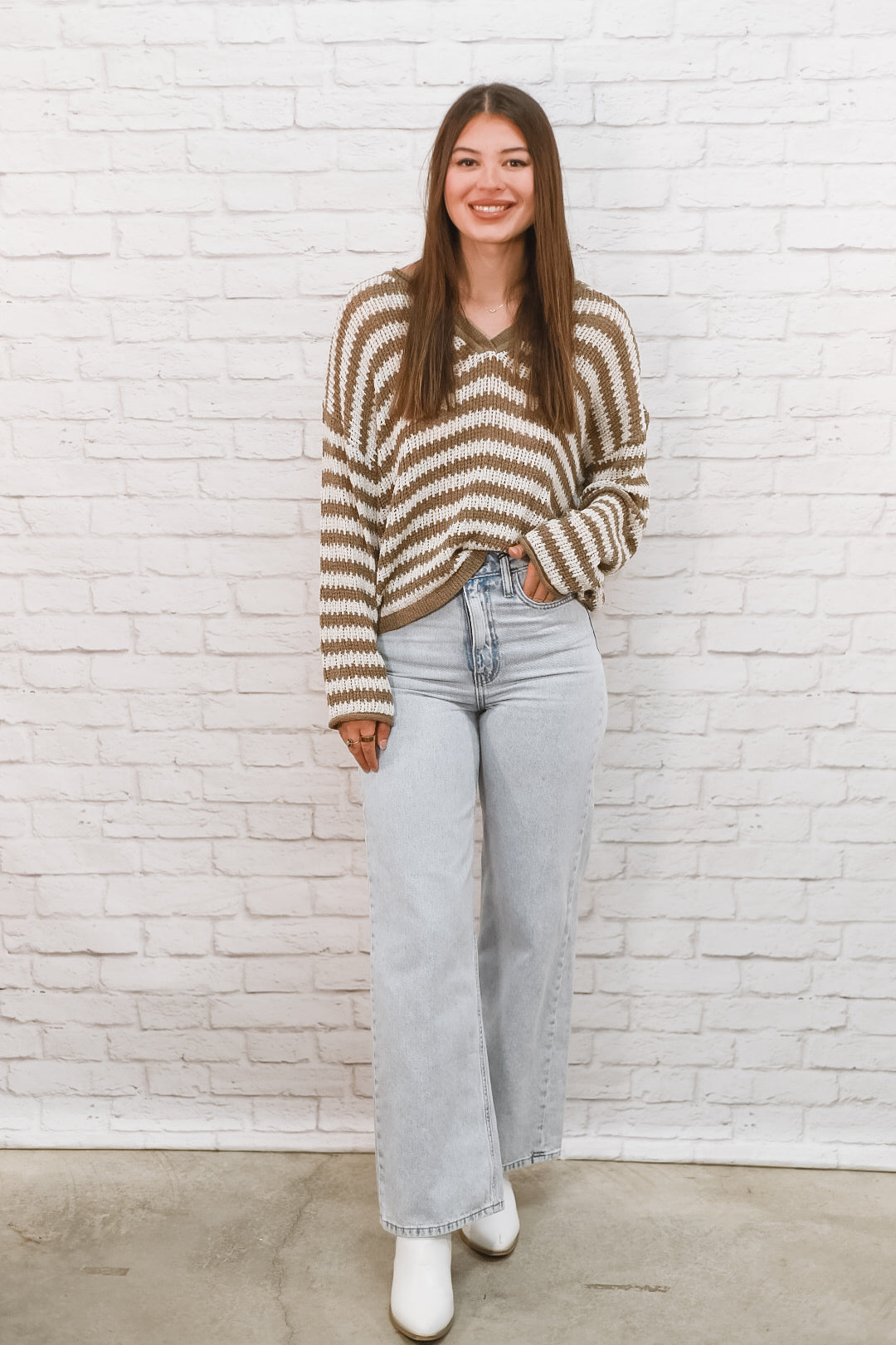 Mocha Morning Striped Split-Neck Sweater