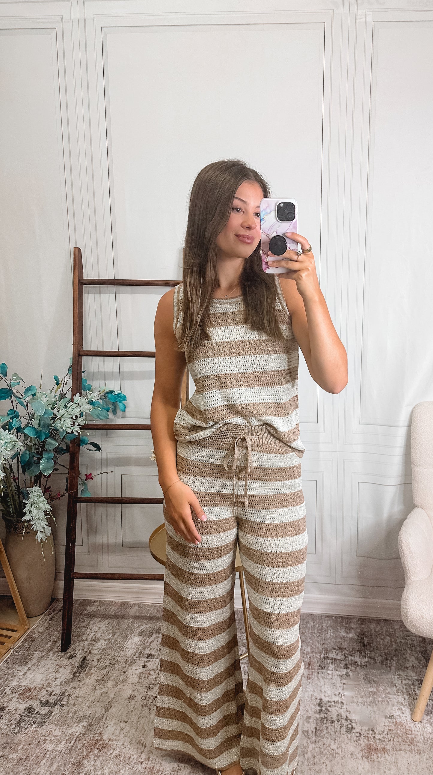 Coastal Crochet Stripe Pant Set