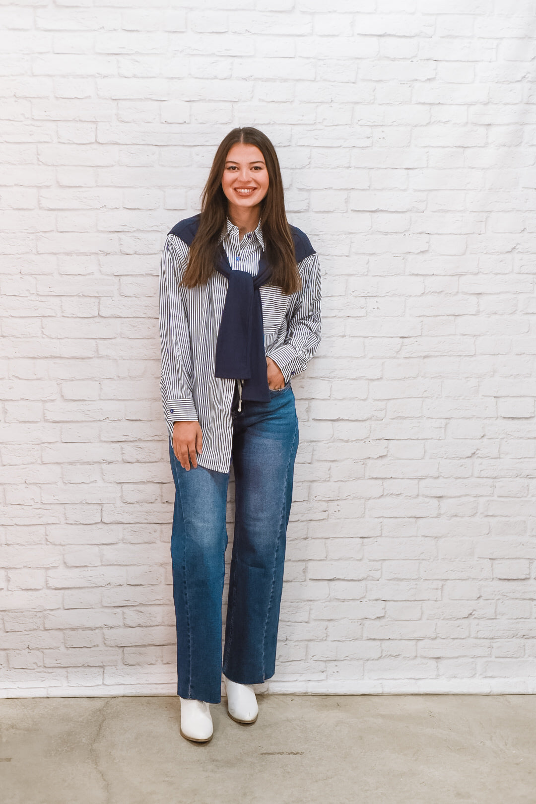 Classic Blue Striped Layered-Look Button-Up Shirt