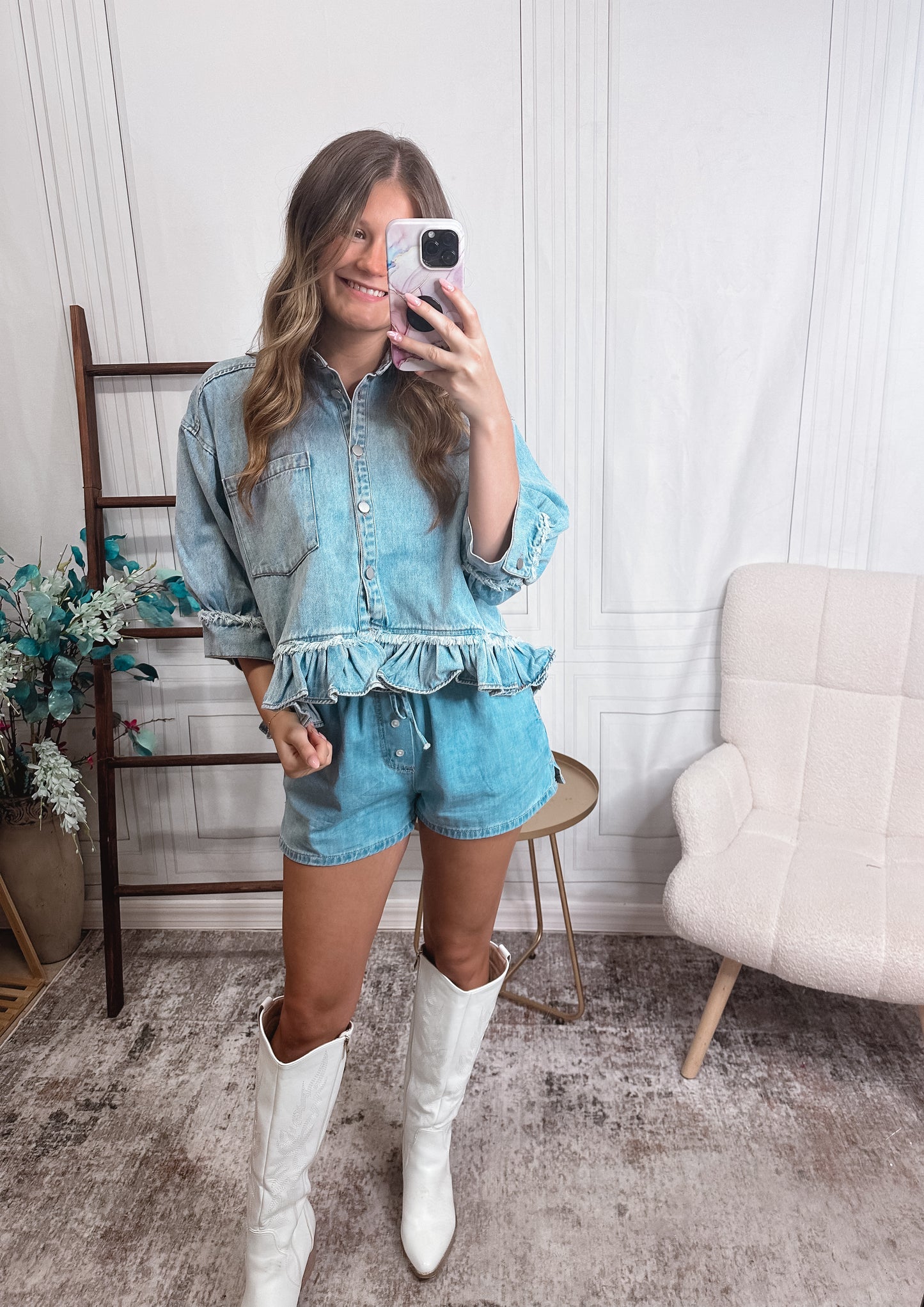 Blue Ridge Ruffle Denim Top