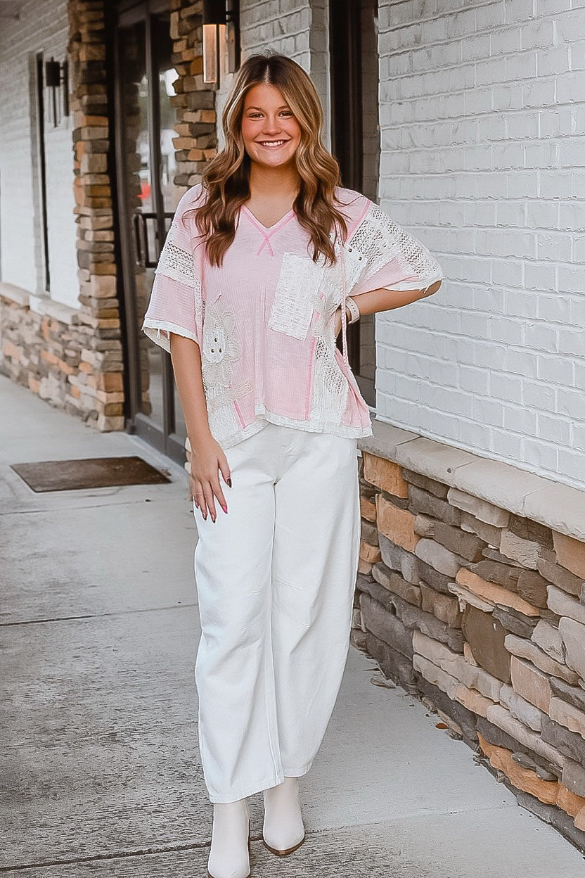 Blush Patchwork Lace Hooded Top