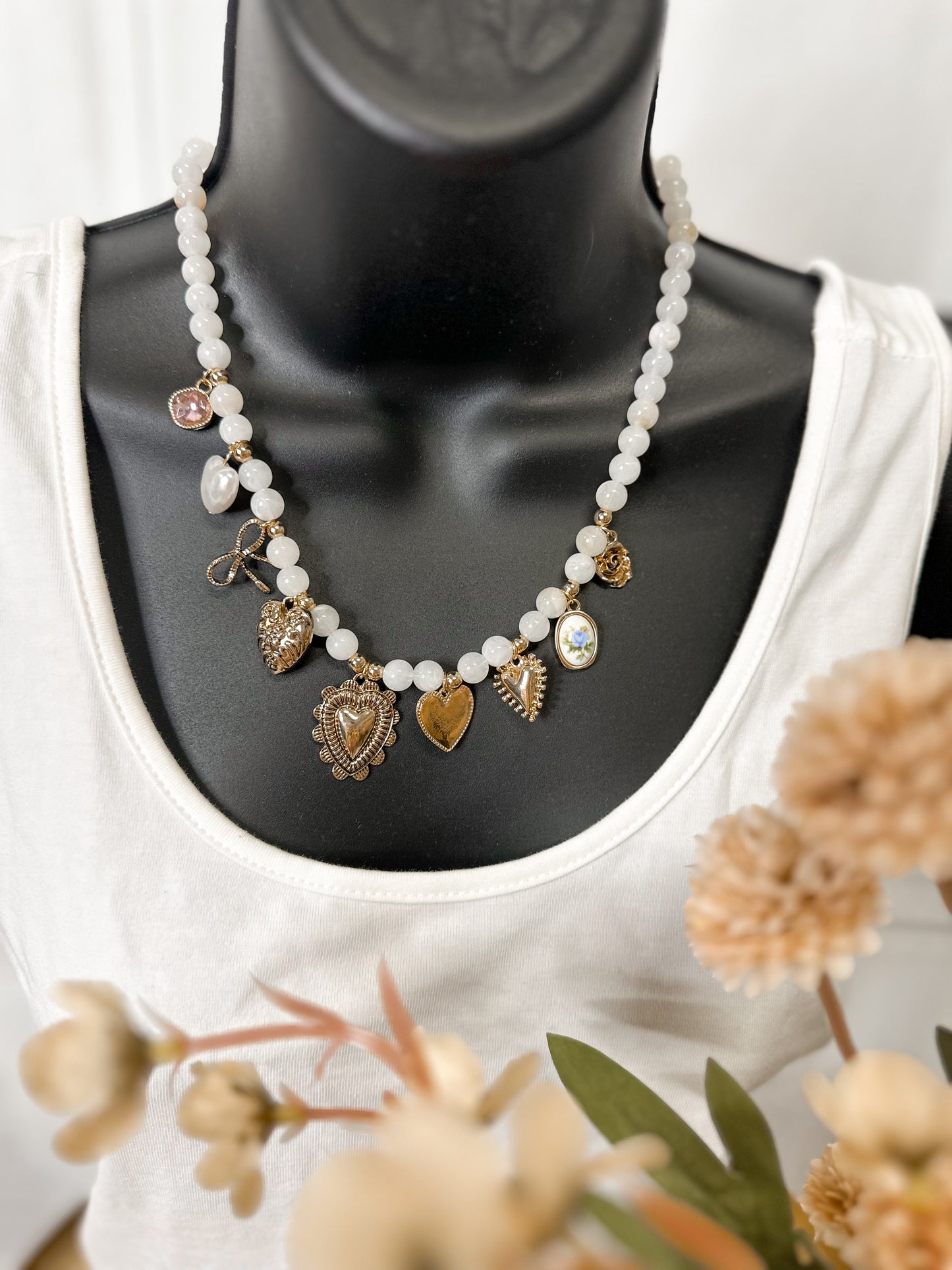 Blush Beaded Charm Necklace