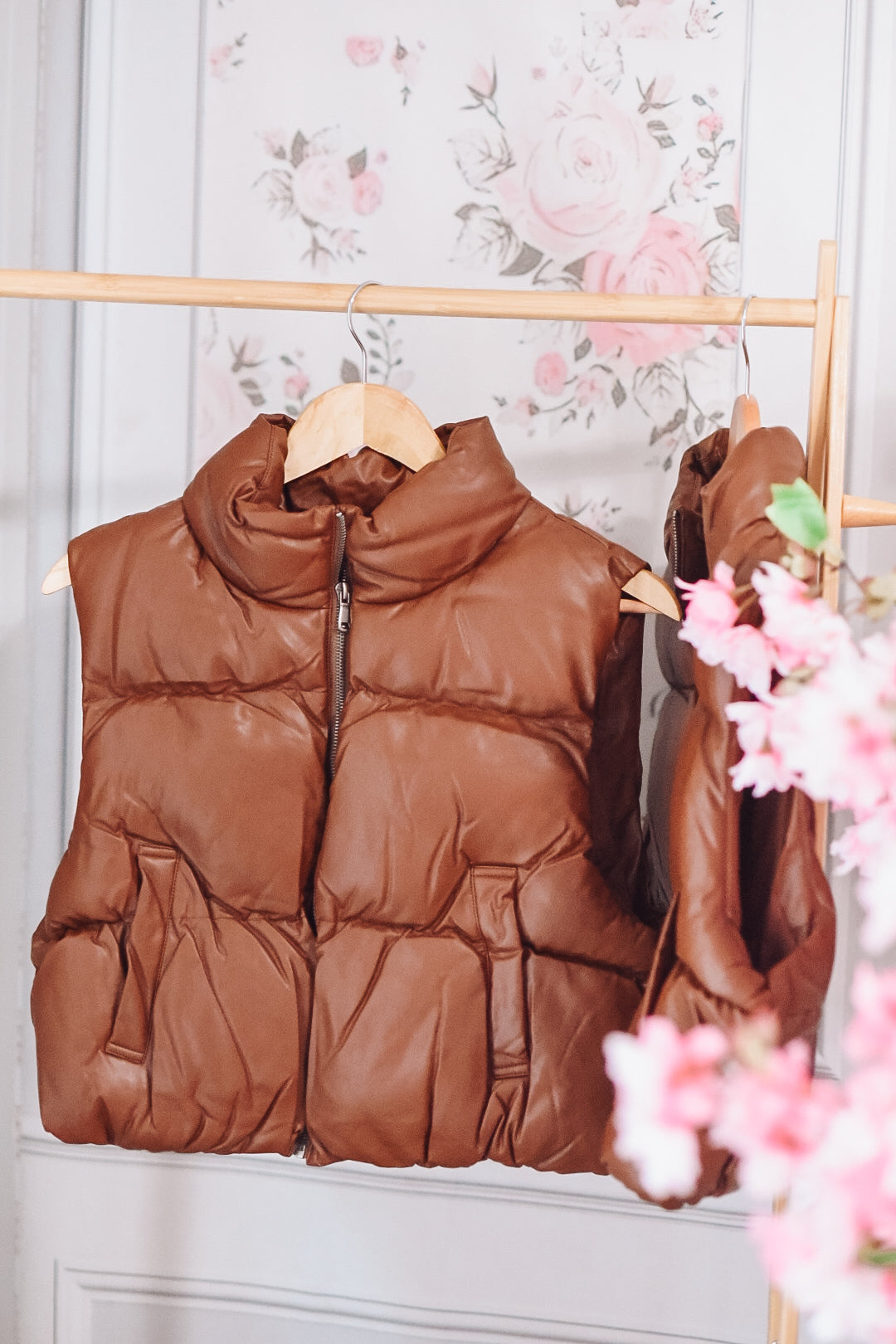 Chocolate Brown Leather Puffer Vest