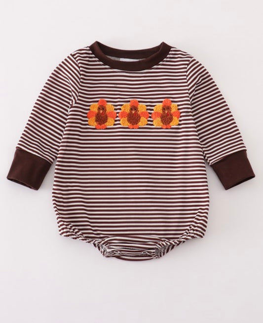 Boys Brown Turkey Stripe Bubble (Preorder)