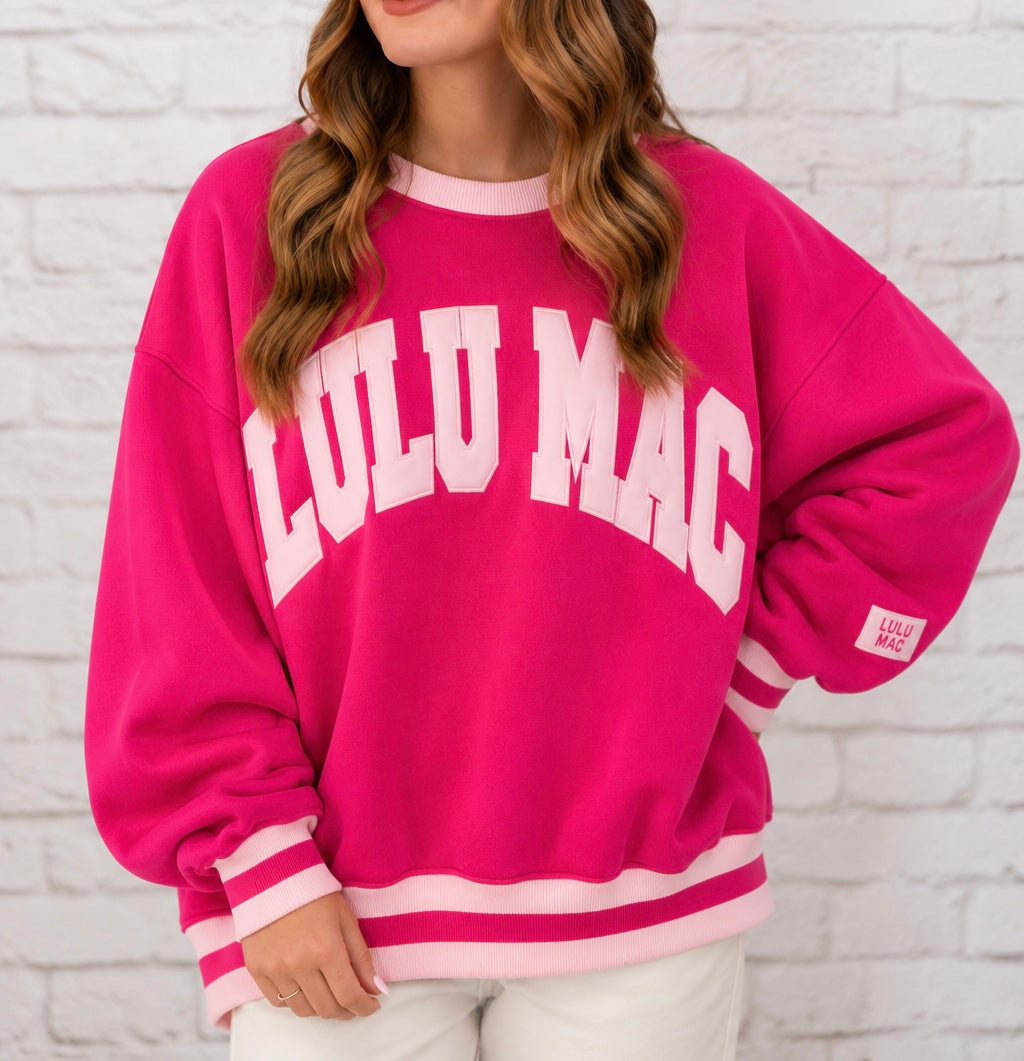Lulu Mac Varsity Stripe Sweatshirt – Hot Pink