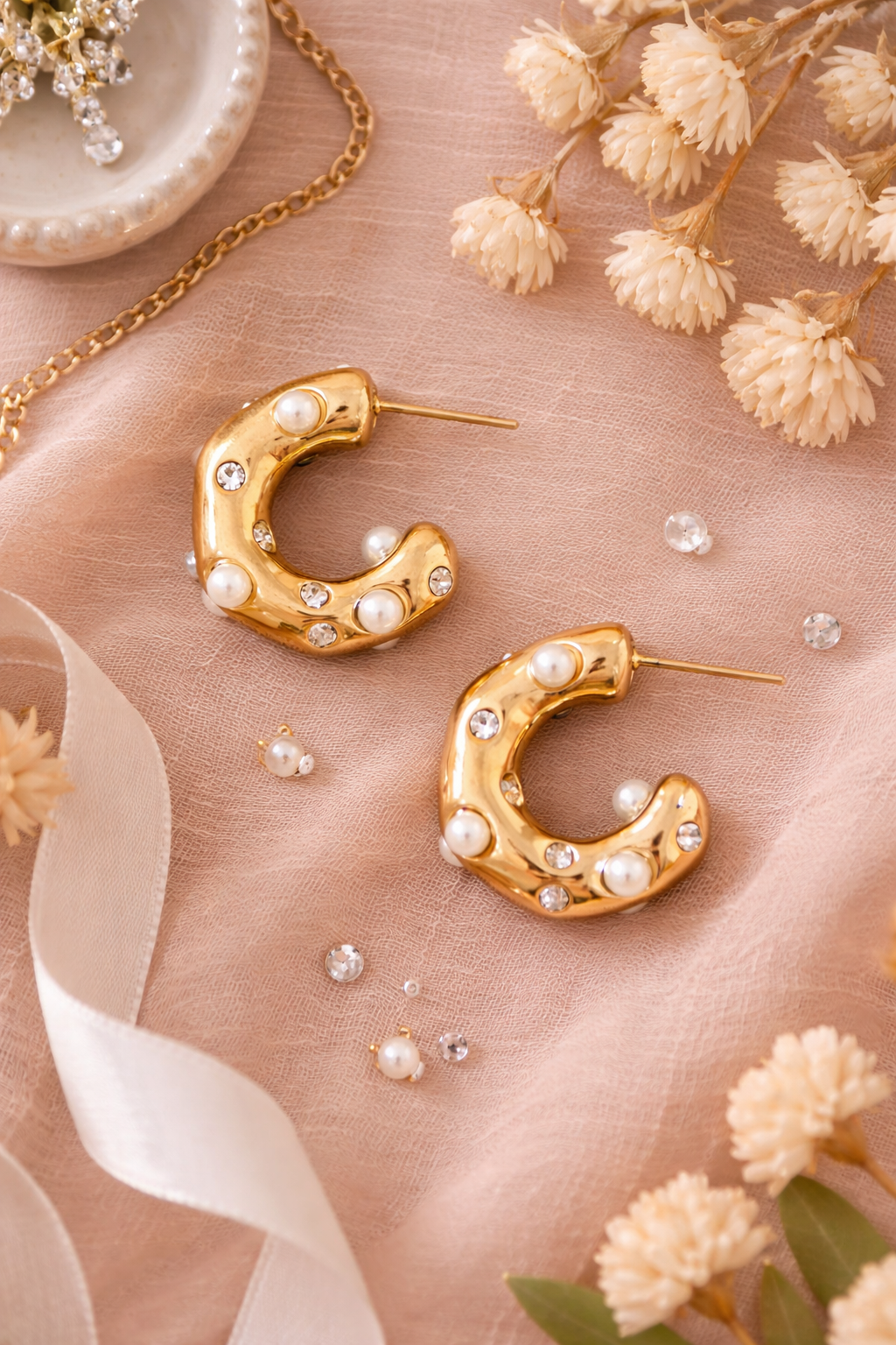 Pearl & Sparkle Statement Hoops
