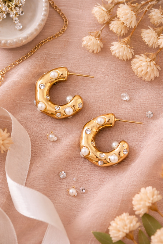 Pearl & Sparkle Statement Hoops