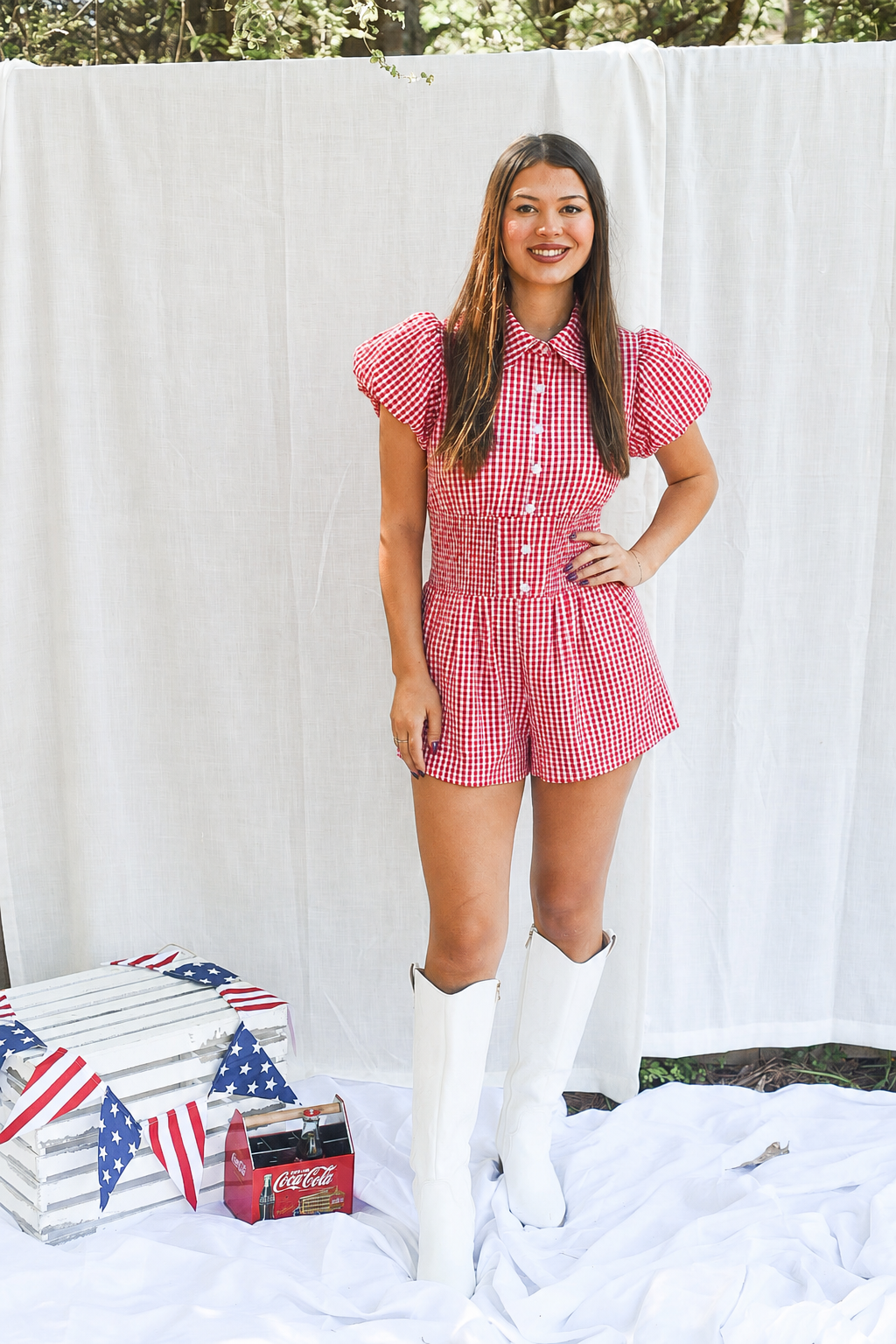 Picnic Perfect Red Gingham Smocked Romper