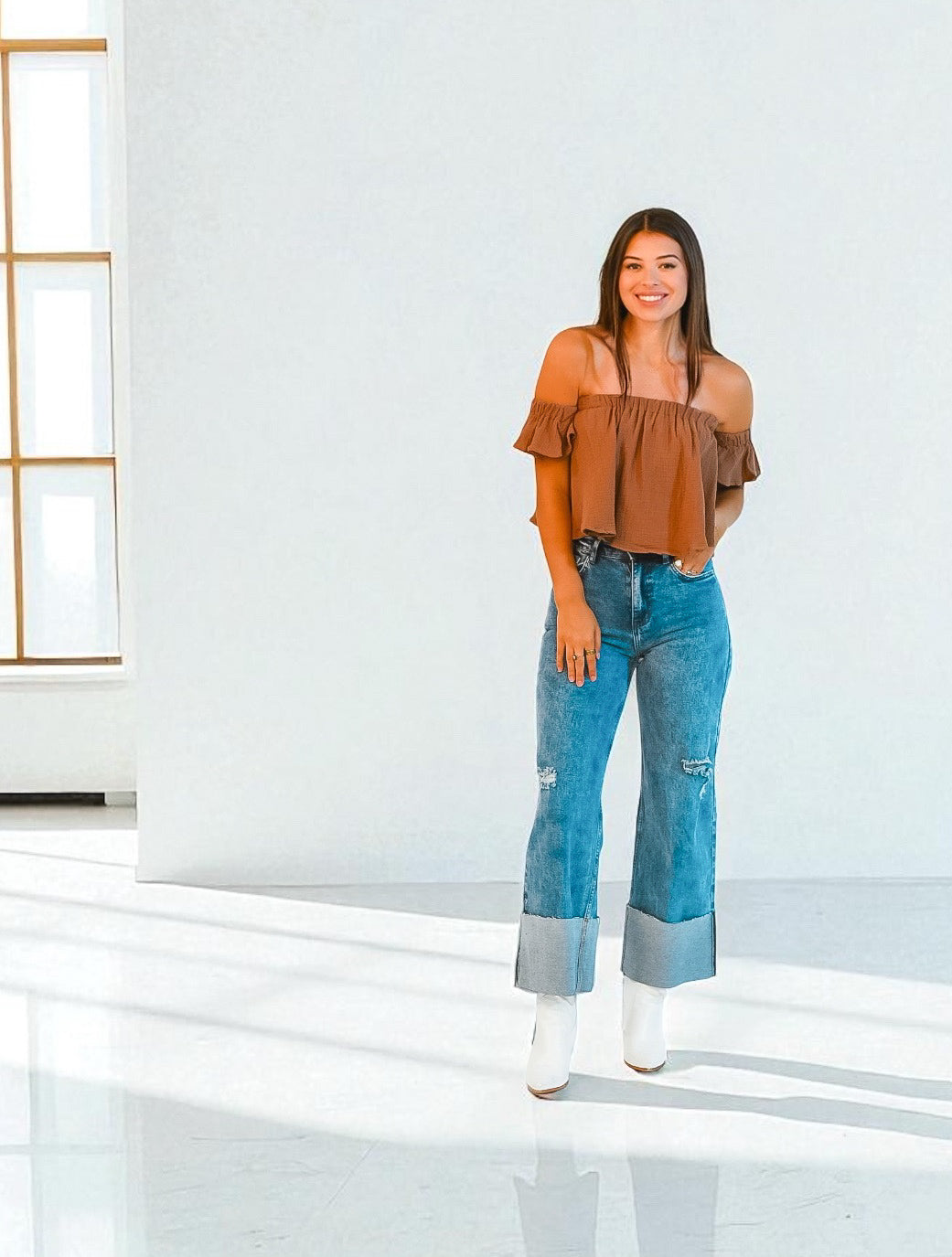 Mocha Breeze Off-Shoulder Top