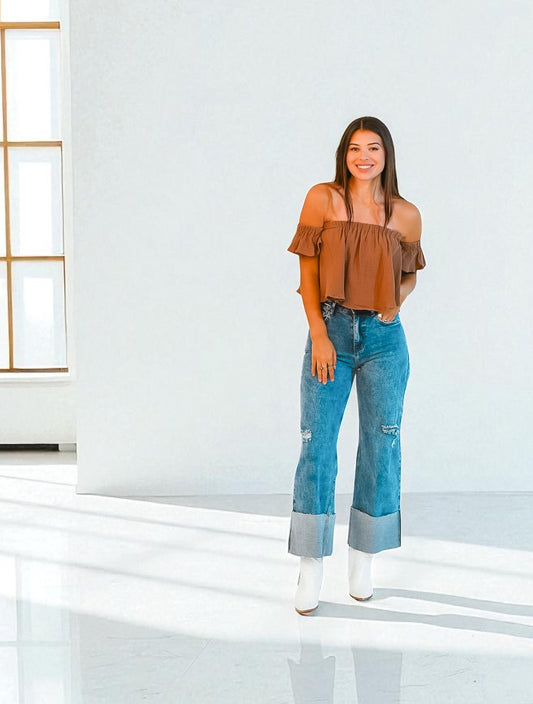 Mocha Breeze Off-Shoulder Top
