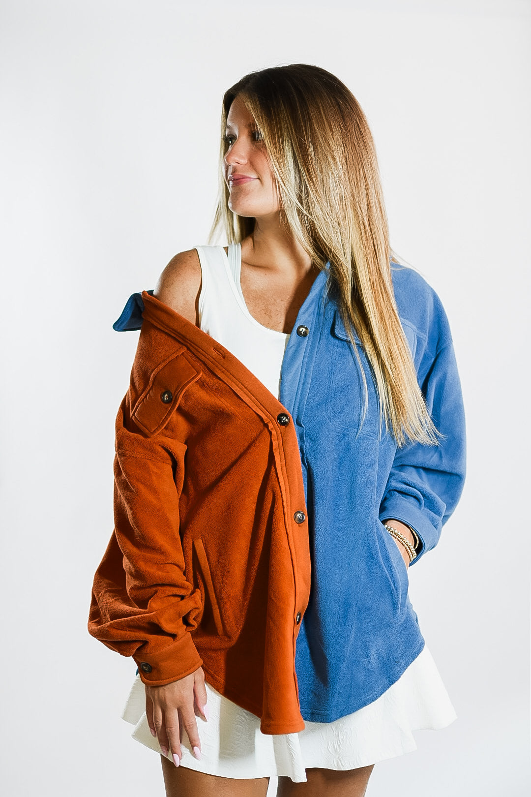 Split In Two Game Day Shacket